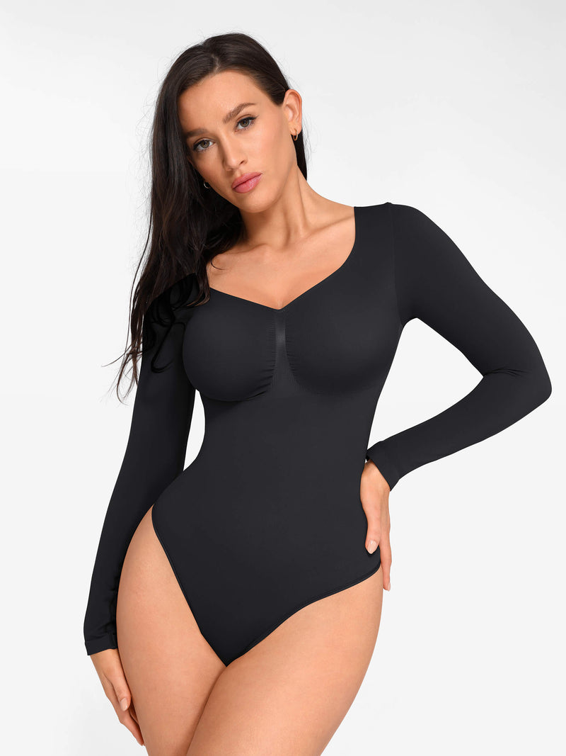 Bodysuit sin costuras de manga larga y control de abdomen