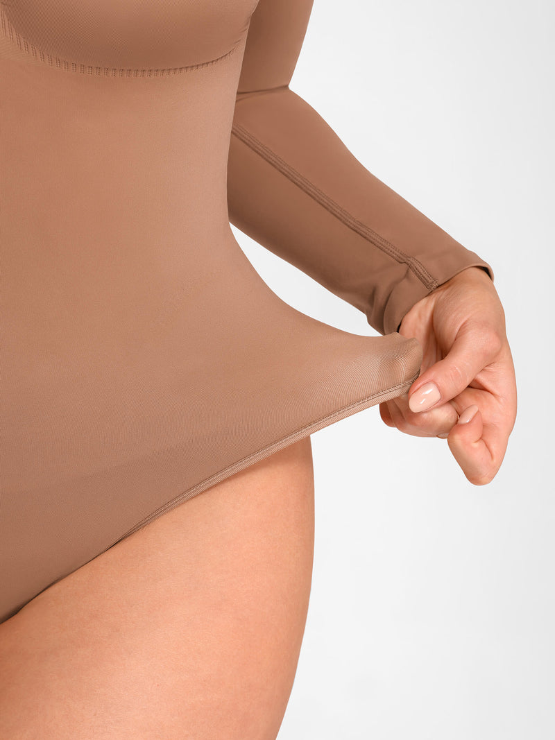 Bodysuit sin costuras de manga larga y control de abdomen