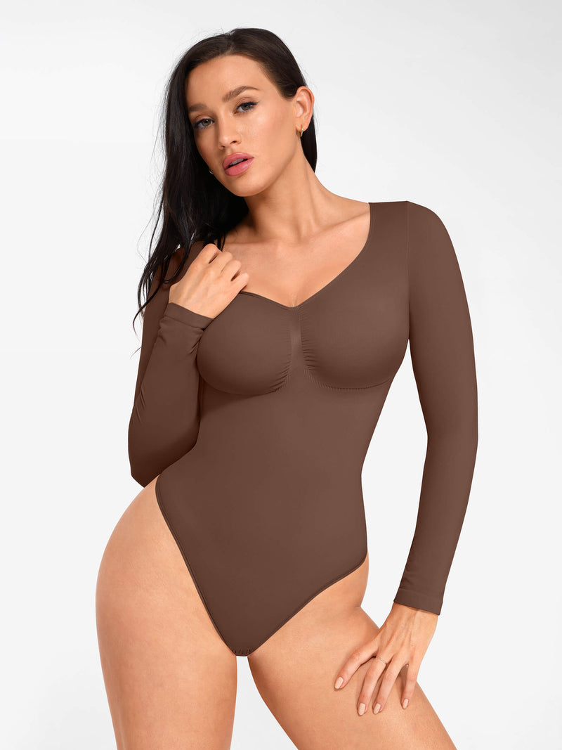 Bodysuit sin costuras de manga larga y control de abdomen