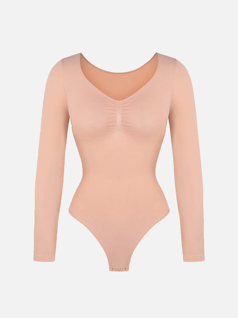 Bodysuit sin costuras de manga larga y control de abdomen