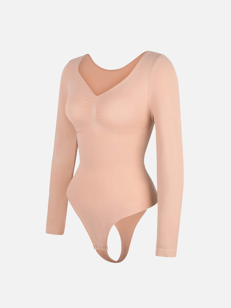 Bodysuit sin costuras de manga larga y control de abdomen