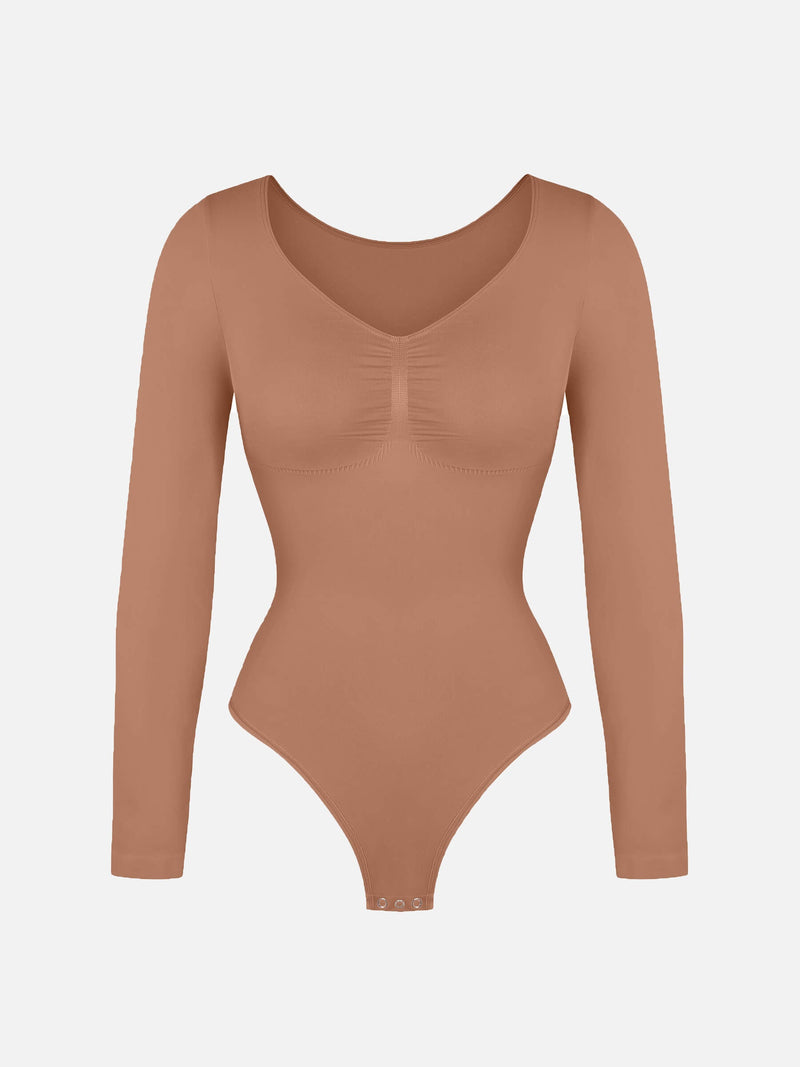 Bodysuit sin costuras de manga larga y control de abdomen