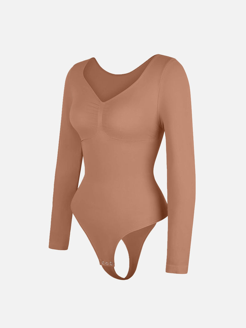 Bodysuit sin costuras de manga larga y control de abdomen