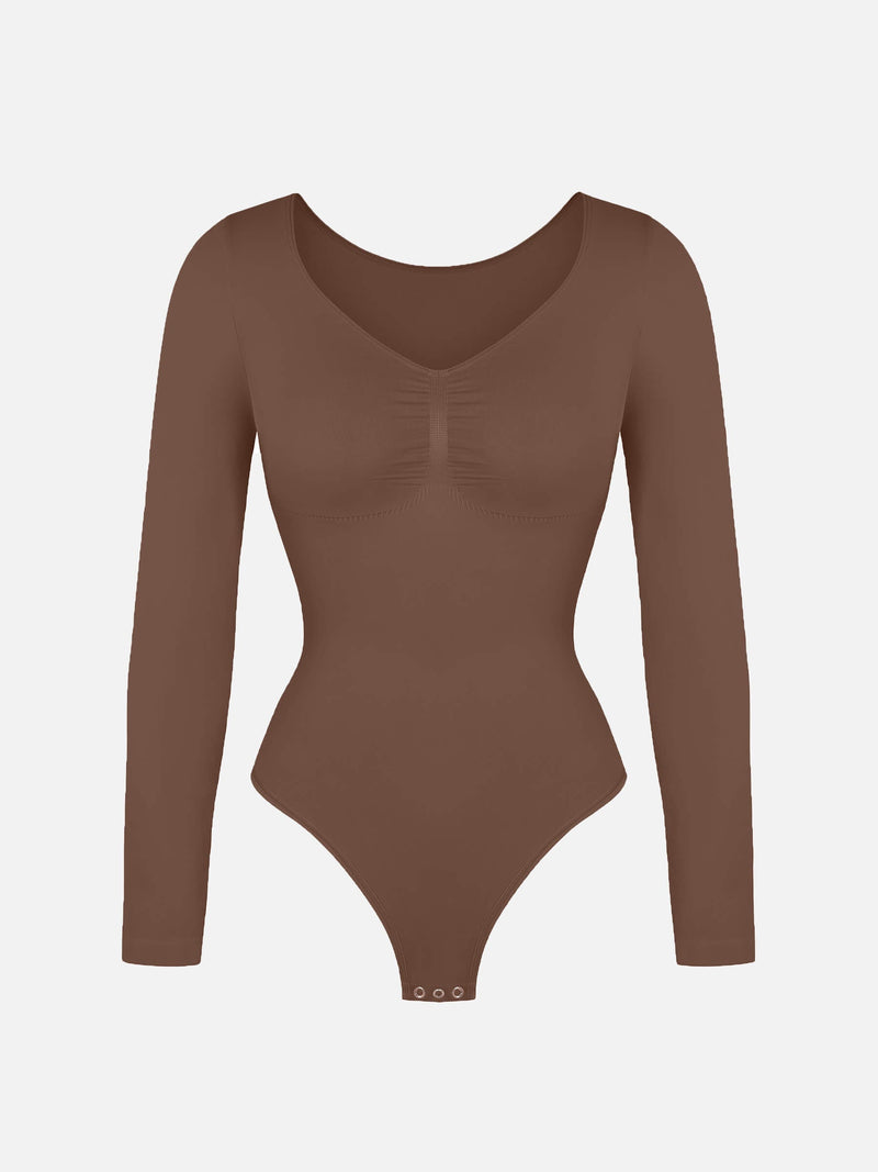 Bodysuit sin costuras de manga larga y control de abdomen