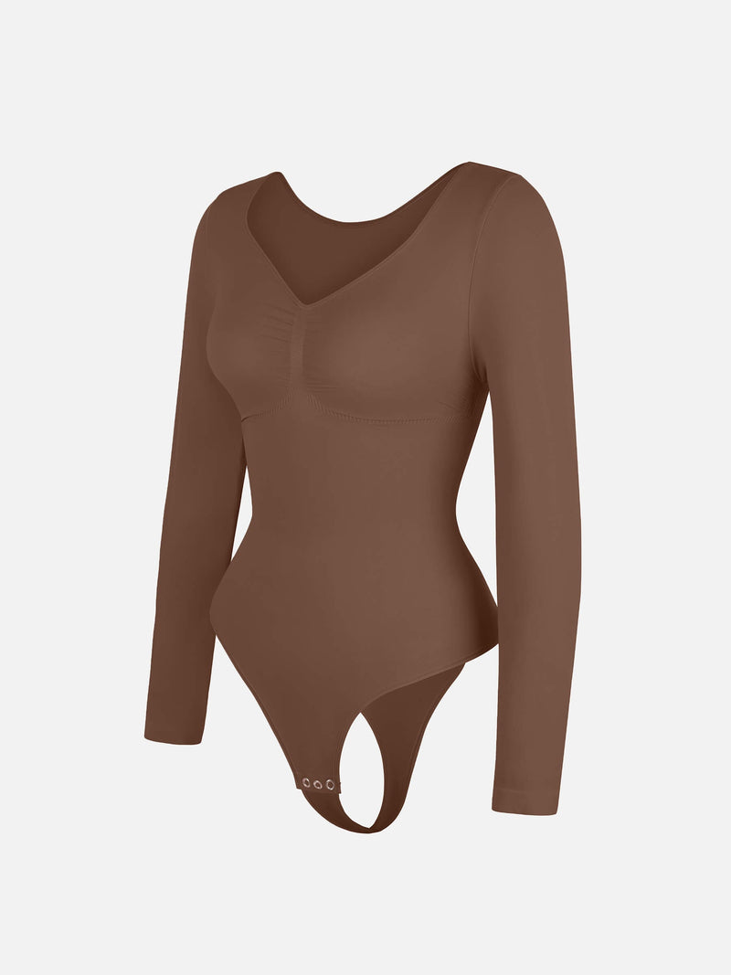 Bodysuit sin costuras de manga larga y control de abdomen