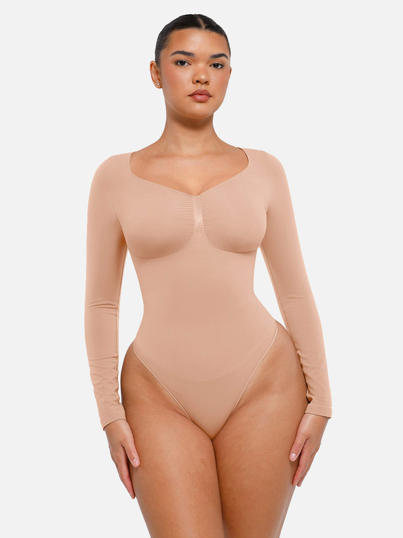 Bodysuit sin costuras de manga larga y control de abdomen