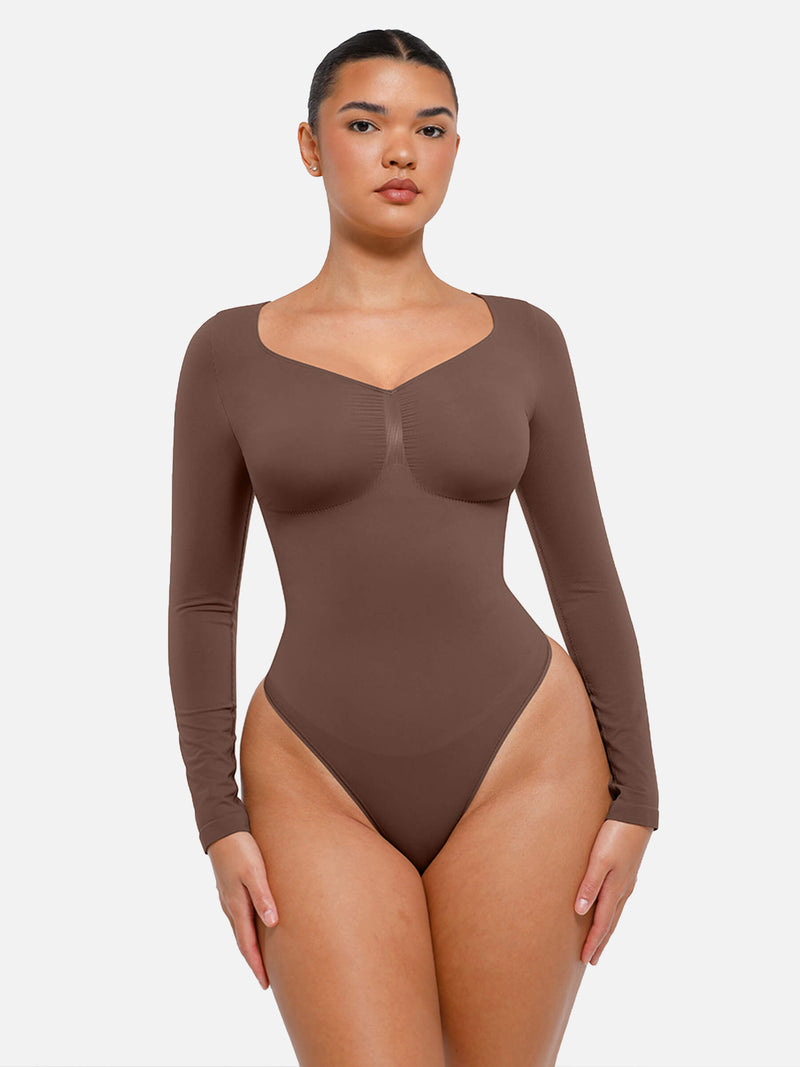Bodysuit sin costuras de manga larga y control de abdomen