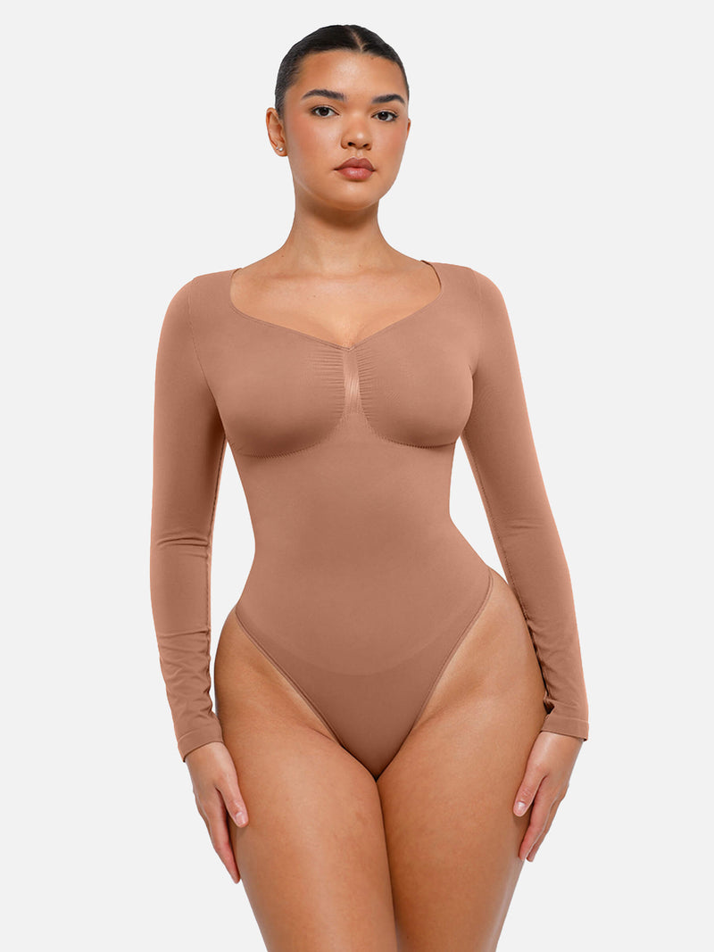 Bodysuit sin costuras de manga larga y control de abdomen