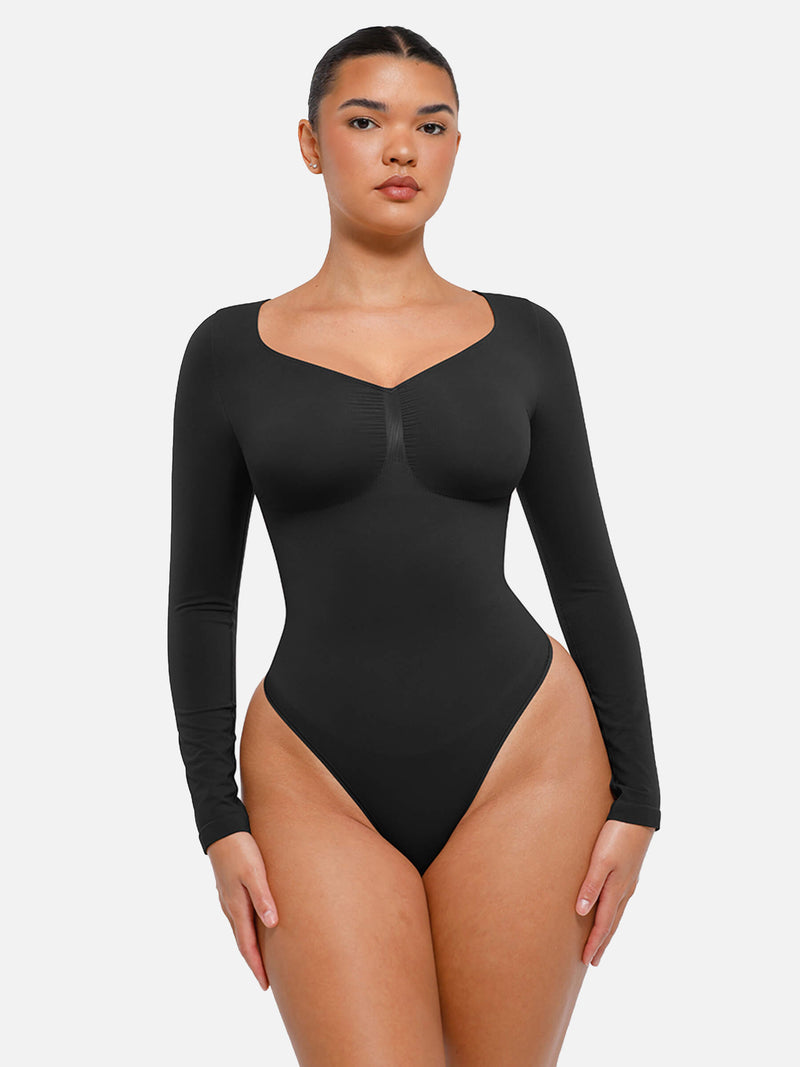Bodysuit sin costuras de manga larga y control de abdomen