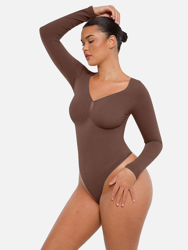 Bodysuit sin costuras de manga larga y control de abdomen
