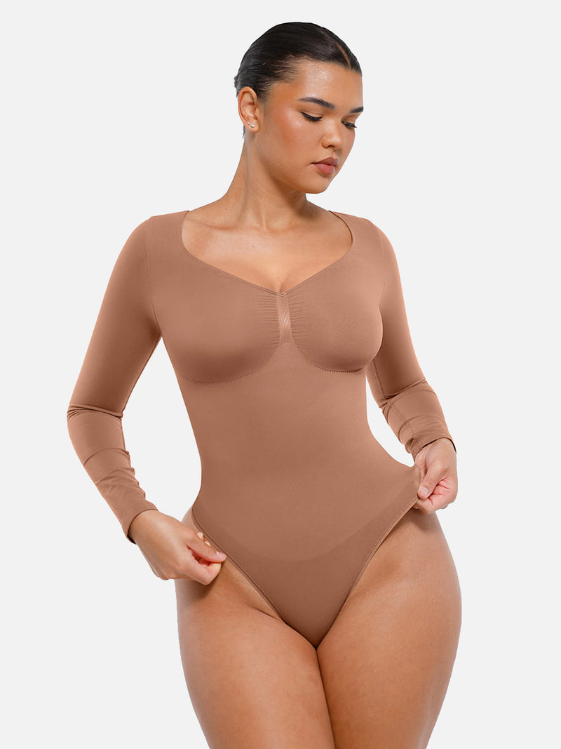 Bodysuit sin costuras de manga larga y control de abdomen