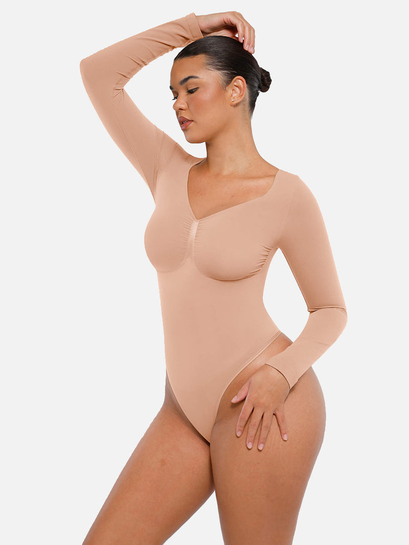 Bodysuit sin costuras de manga larga y control de abdomen