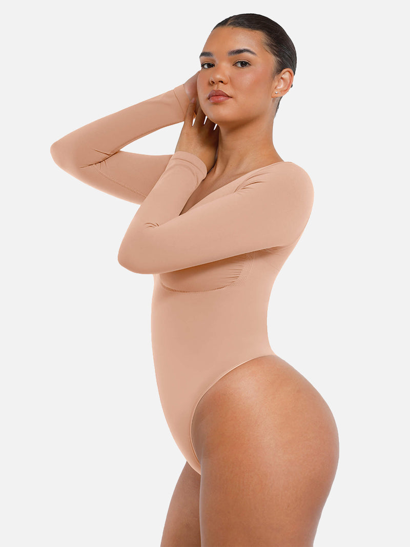 Bodysuit sin costuras de manga larga y control de abdomen