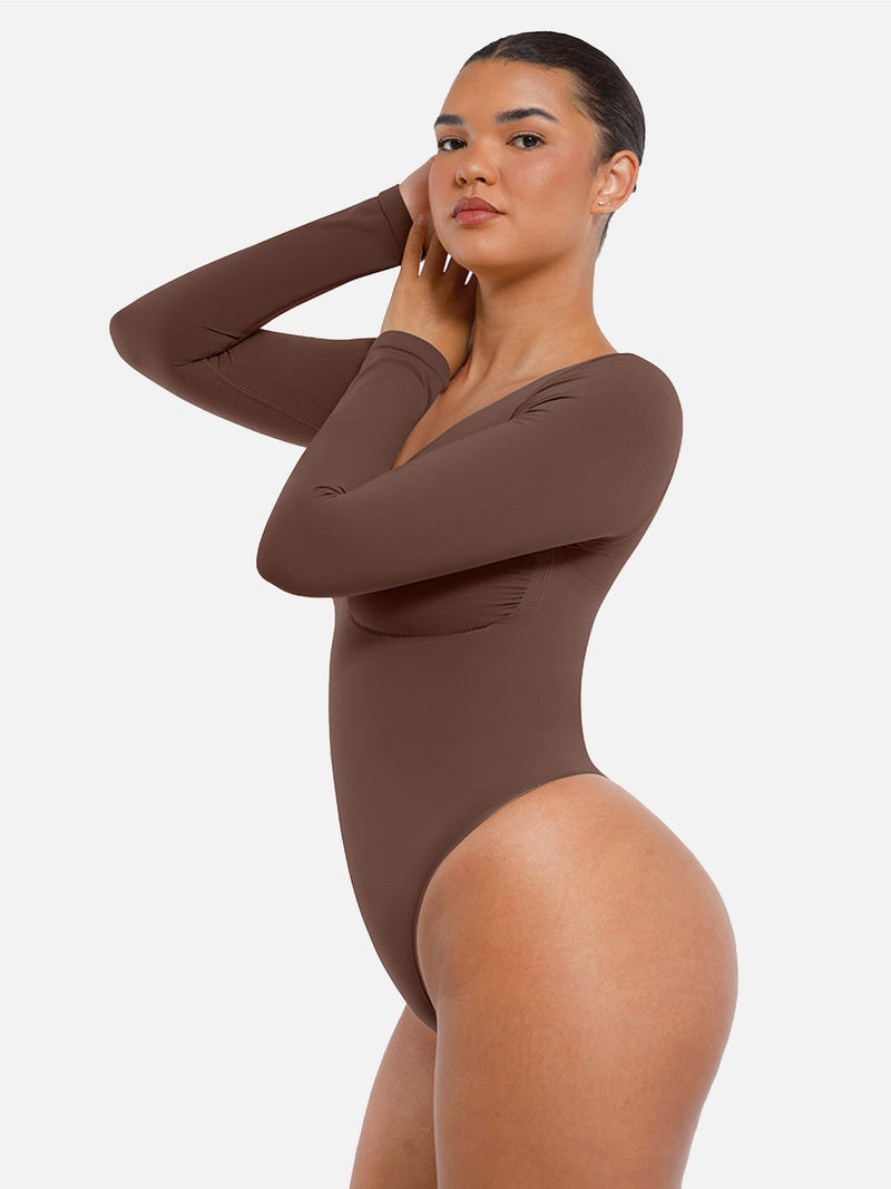 Bodysuit sin costuras de manga larga y control de abdomen