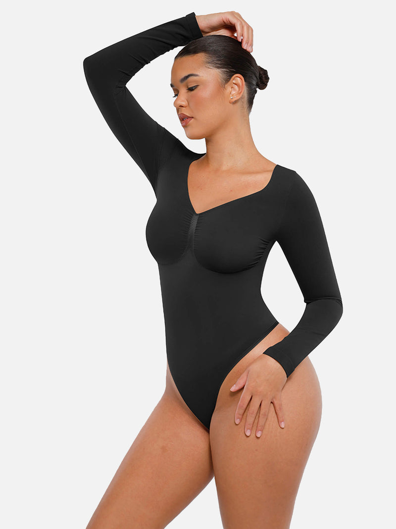 Bodysuit sin costuras de manga larga y control de abdomen