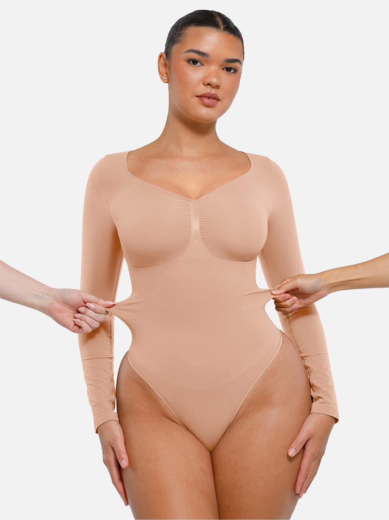 Bodysuit sin costuras de manga larga y control de abdomen