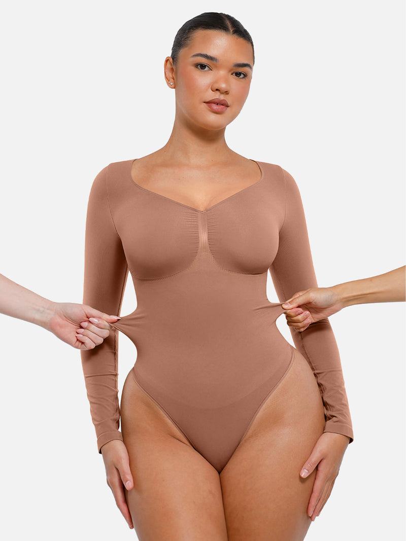 Bodysuit sin costuras de manga larga y control de abdomen