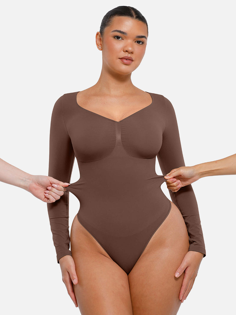 Bodysuit sin costuras de manga larga y control de abdomen