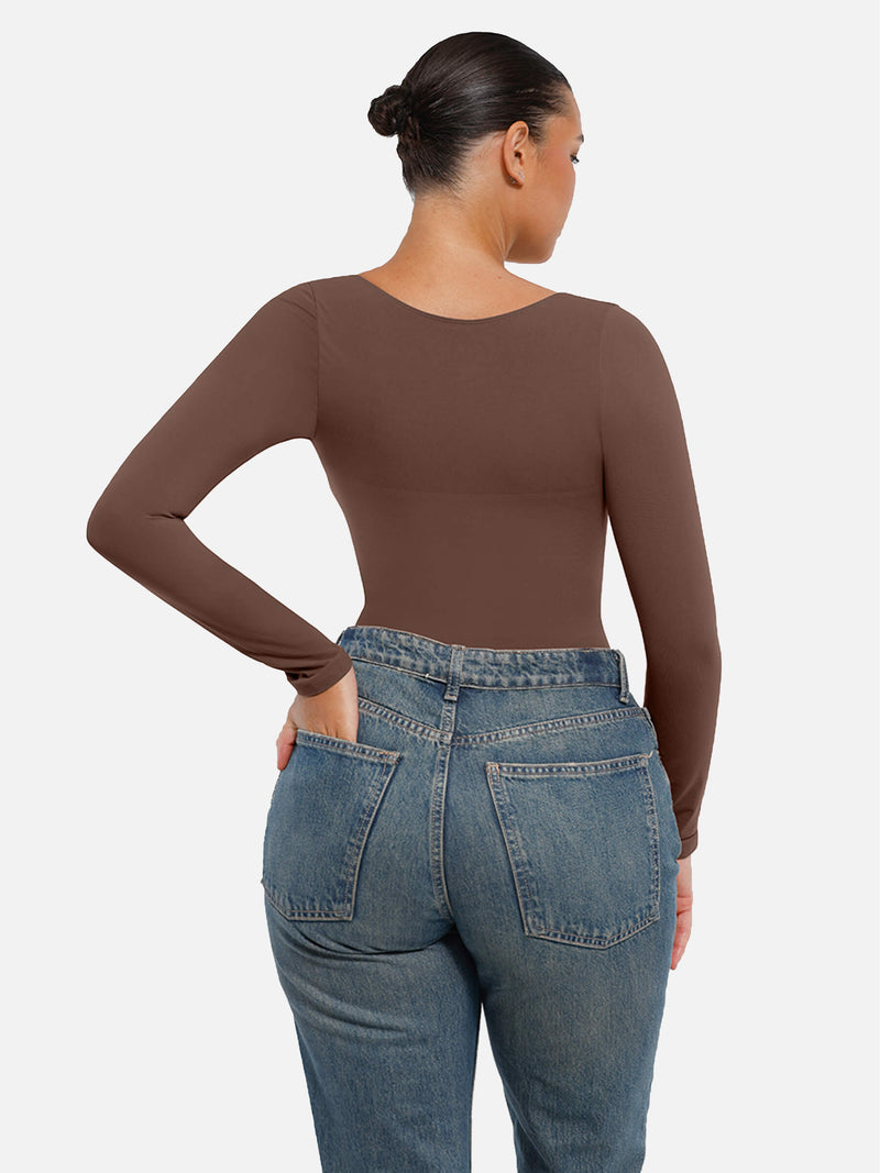 Bodysuit sin costuras de manga larga y control de abdomen