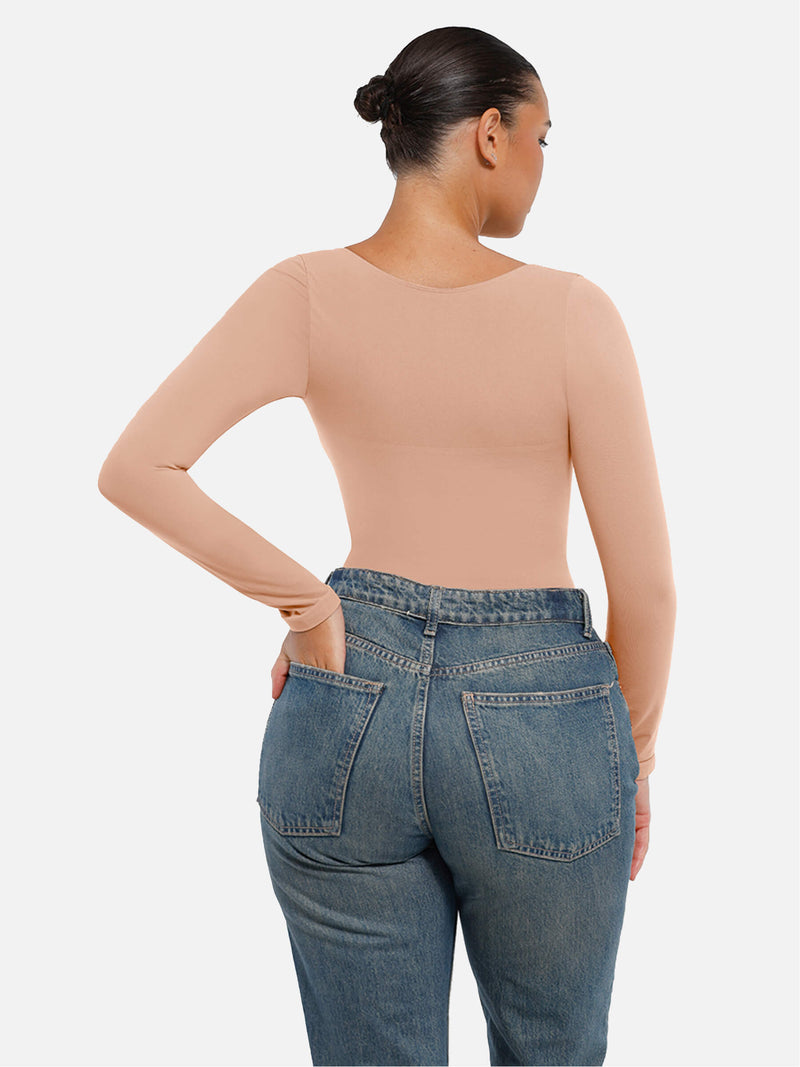 Bodysuit sin costuras de manga larga y control de abdomen