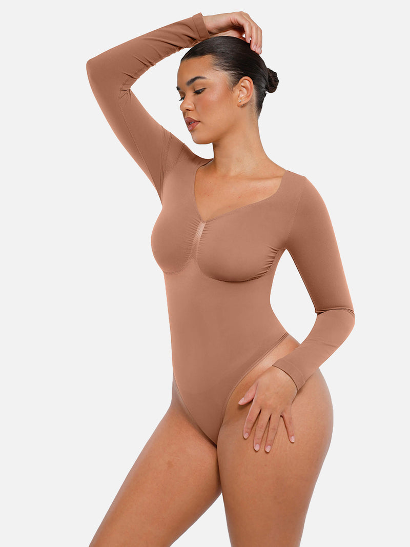 Bodysuit sin costuras de manga larga y control de abdomen
