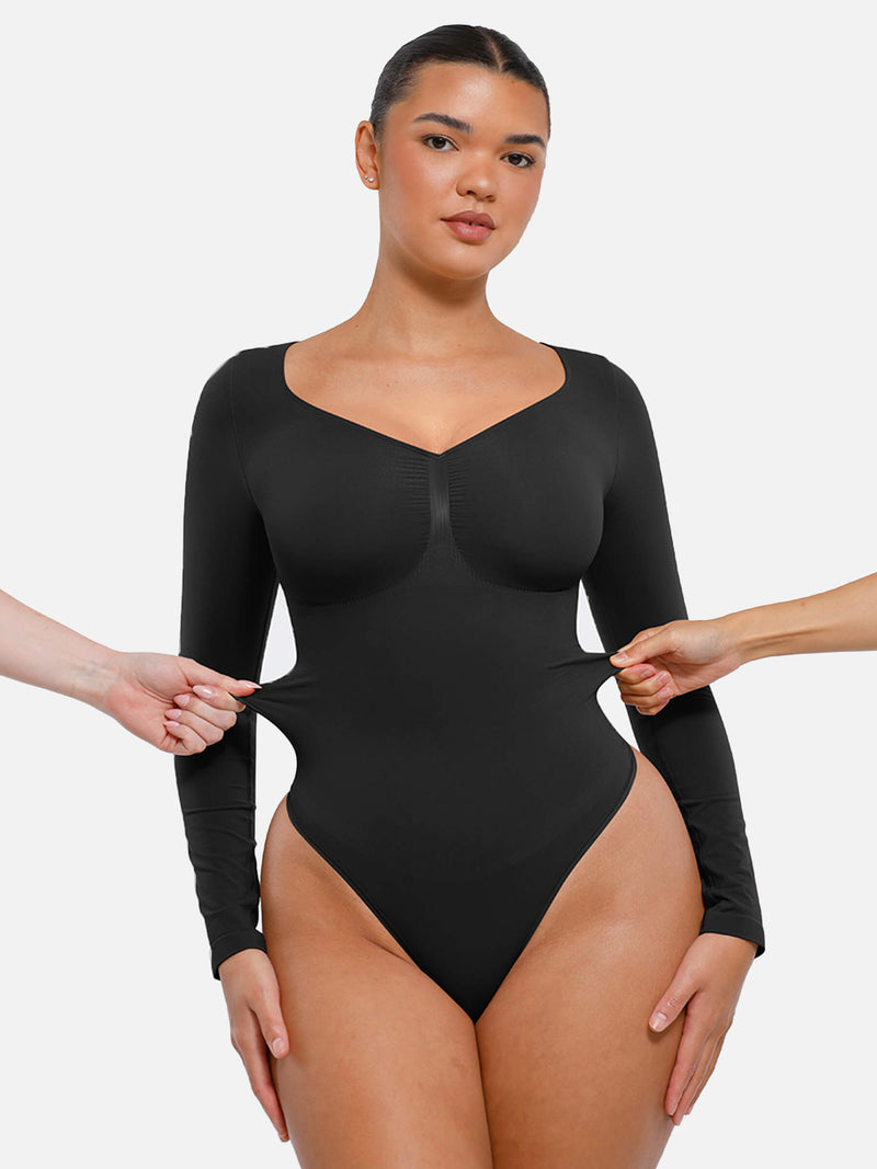Bodysuit sin costuras de manga larga y control de abdomen