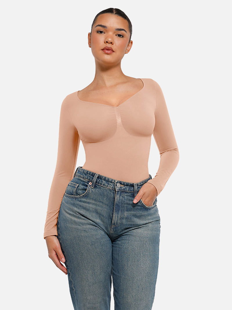 Bodysuit sin costuras de manga larga y control de abdomen