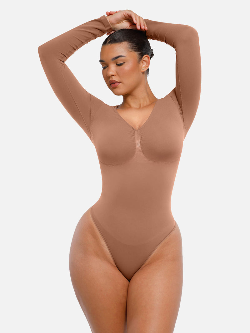 Bodysuit sin costuras de manga larga y control de abdomen