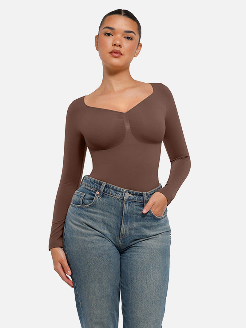 Bodysuit sin costuras de manga larga y control de abdomen