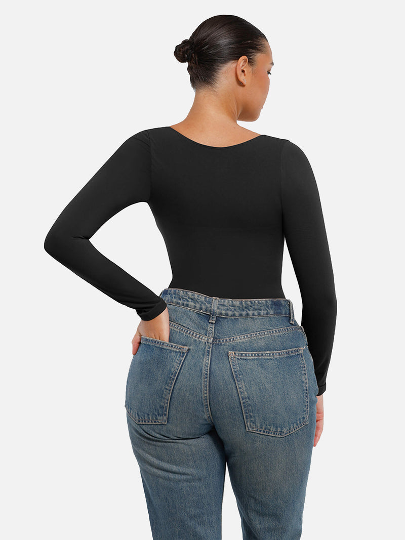 Bodysuit sin costuras de manga larga y control de abdomen