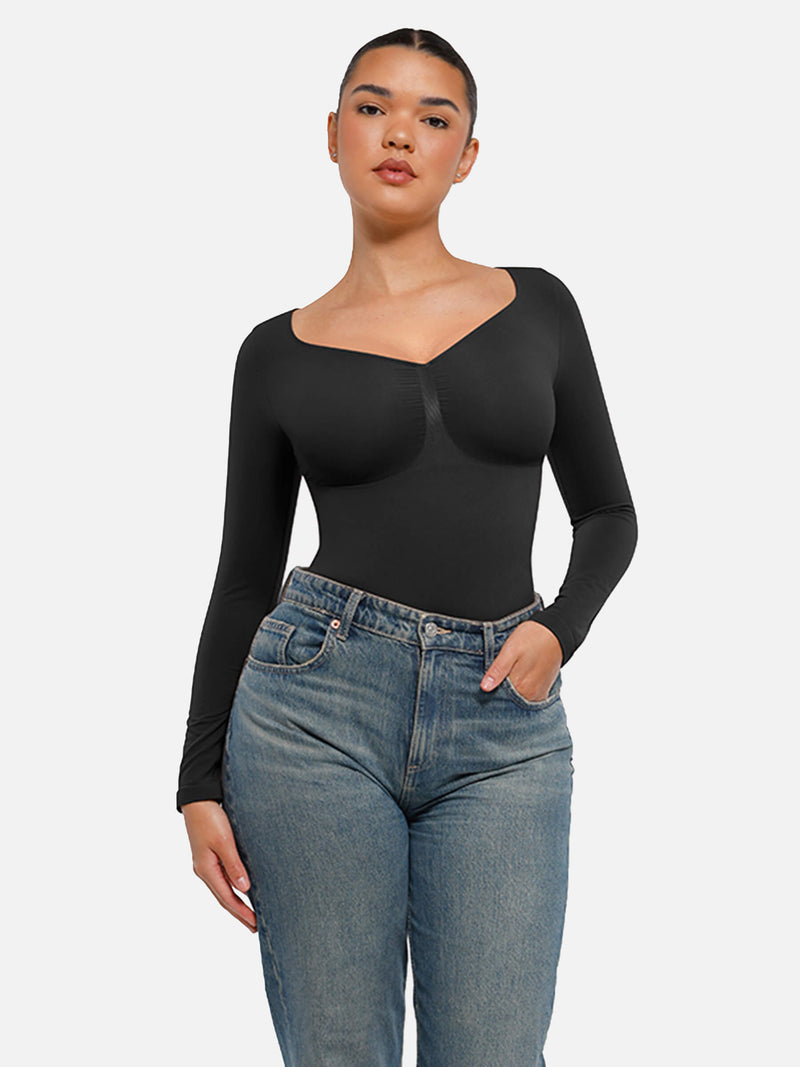 Bodysuit sin costuras de manga larga y control de abdomen
